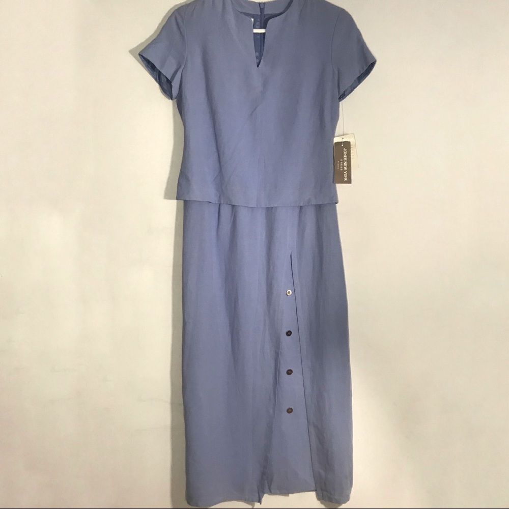 Jones New York Vintage Periwinkle Silk-Linen Peplum Dress 6 Petite